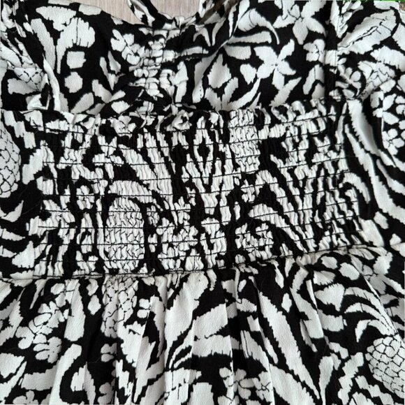 New LOFT Black & White Pineapple Ruffle Tie Neck Halter Top Sleeveless Blouse M - Picture 5 of 9